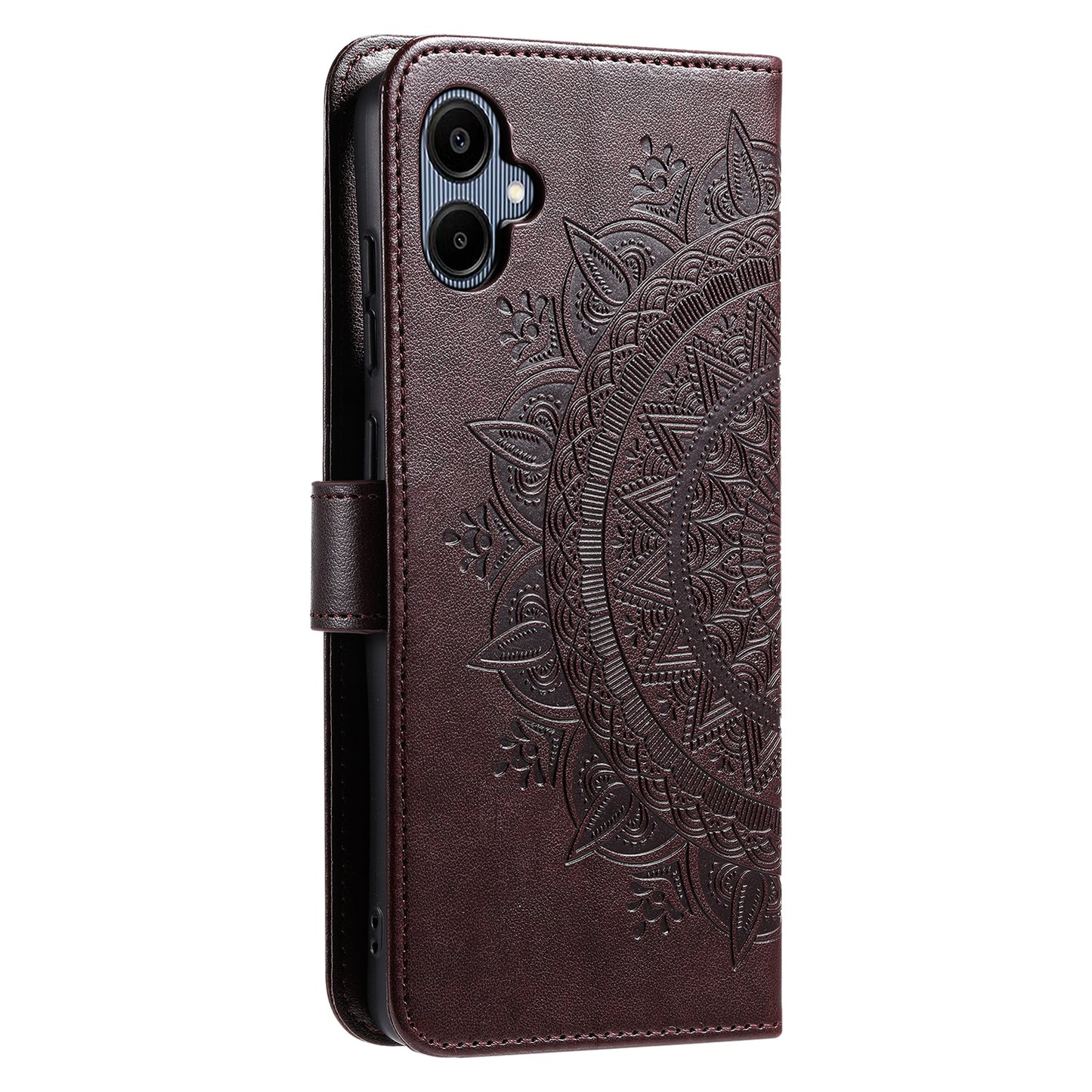For Samsung Galaxy A06 Case Imprinted Totem PU Leather Wallet Stand Phone Cover - Brown
