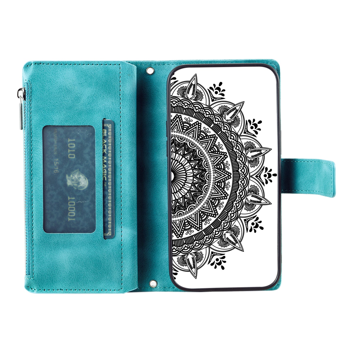 Style 006 For Samsung Galaxy A06 Wallet Case PU Leather Phone Cover Mandala Flower Pattern - Mint Green