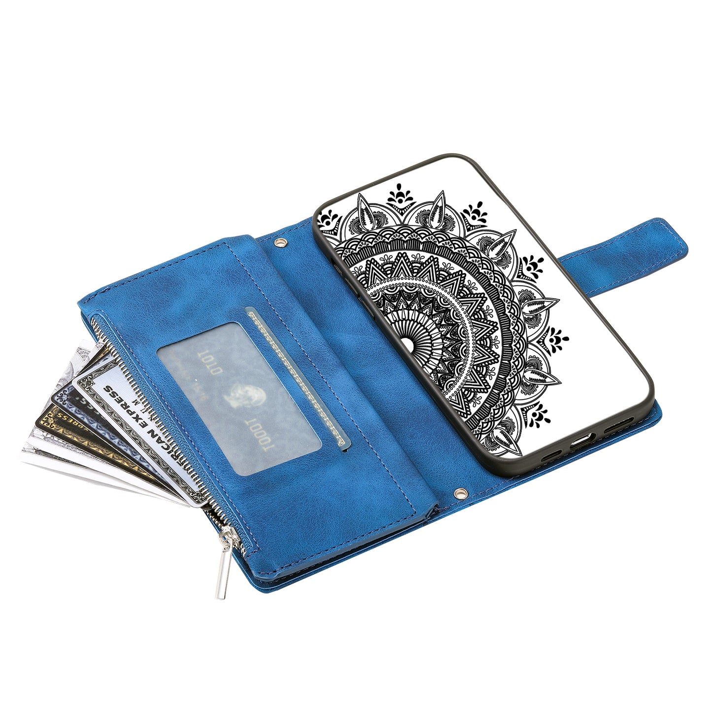 Style 006 For Samsung Galaxy A06 Wallet Case PU Leather Phone Cover Mandala Flower Pattern - Blue