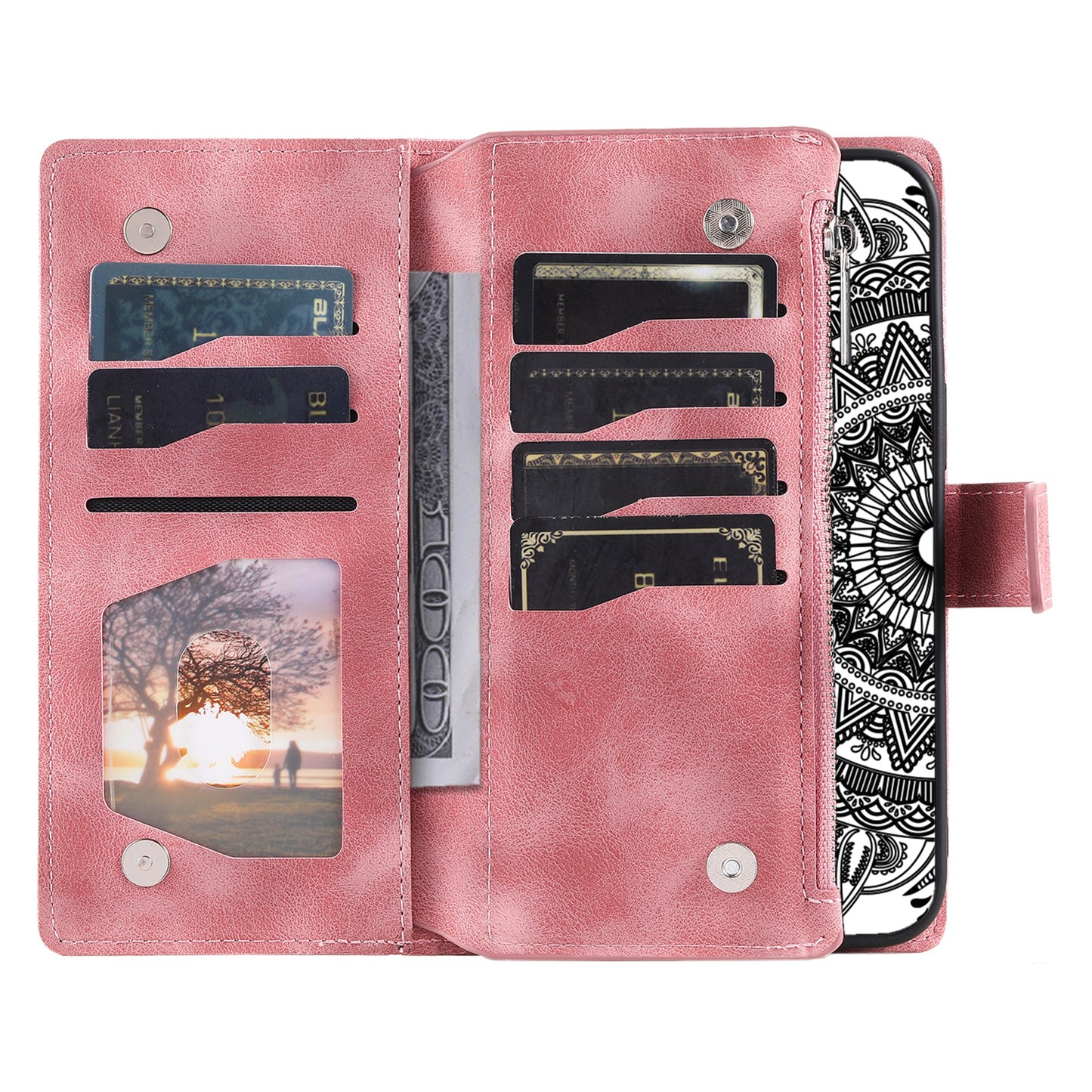 Style 006 For Samsung Galaxy A06 Wallet Case PU Leather Phone Cover Mandala Flower Pattern - Rose Gold