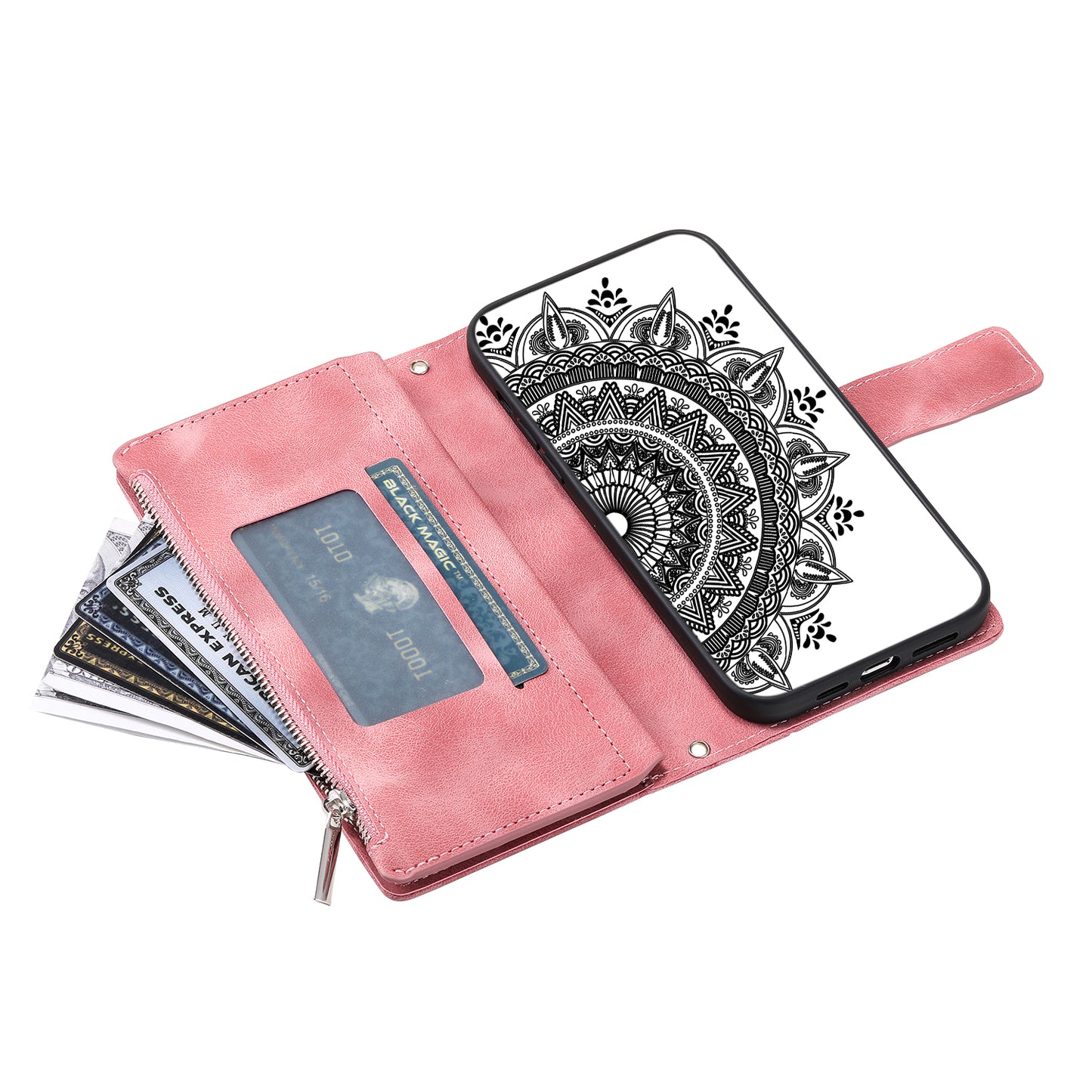 Style 006 For Samsung Galaxy A06 Wallet Case PU Leather Phone Cover Mandala Flower Pattern - Rose Gold