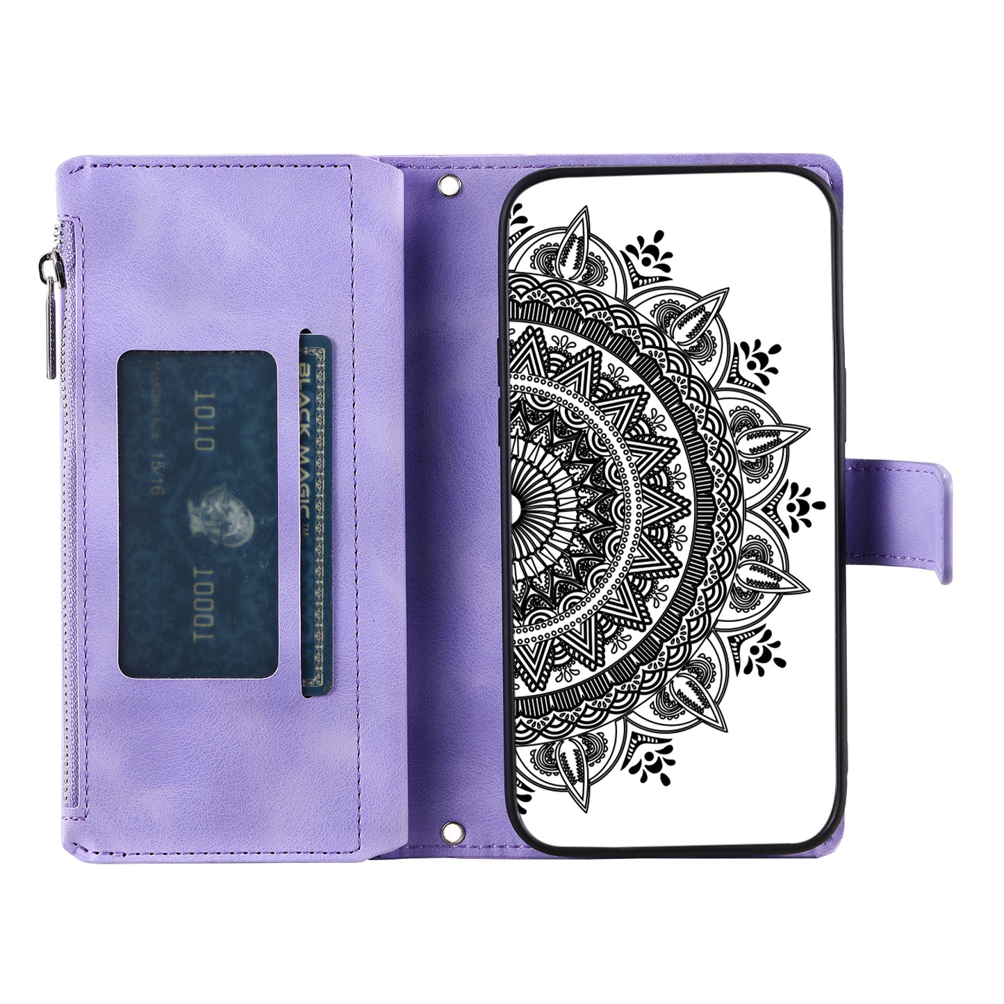 Style 006 For Samsung Galaxy A06 Wallet Case PU Leather Phone Cover Mandala Flower Pattern - Purple