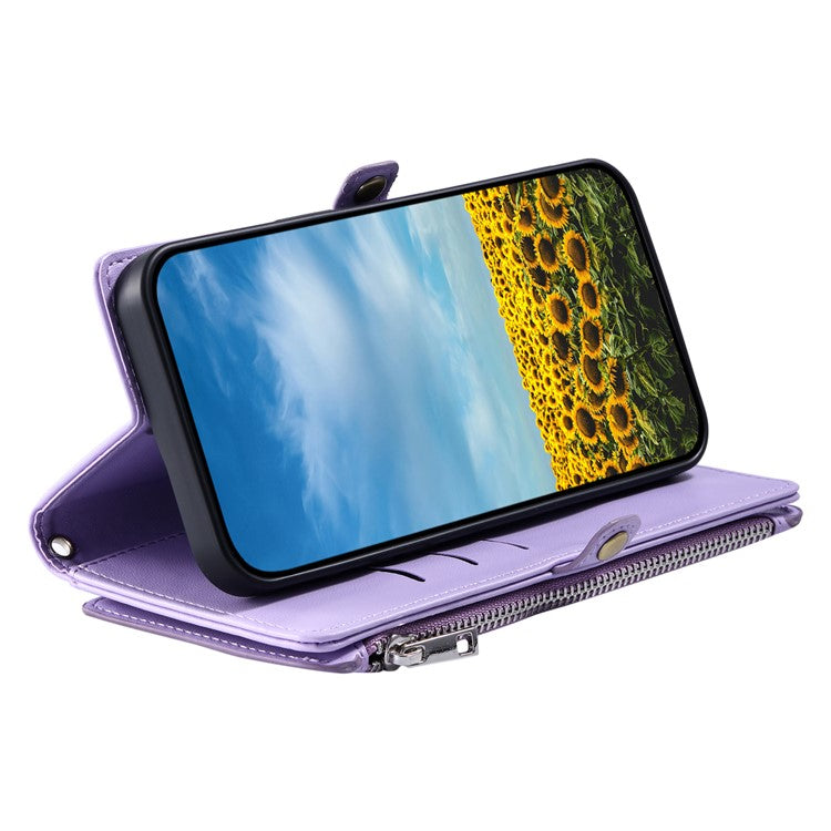 015 Style For Xiaomi Poco C75 4G / Redmi 14R 5G / 14C 4G Case TPU+PU Leather Wallet Phone Cover with Straps - Purple