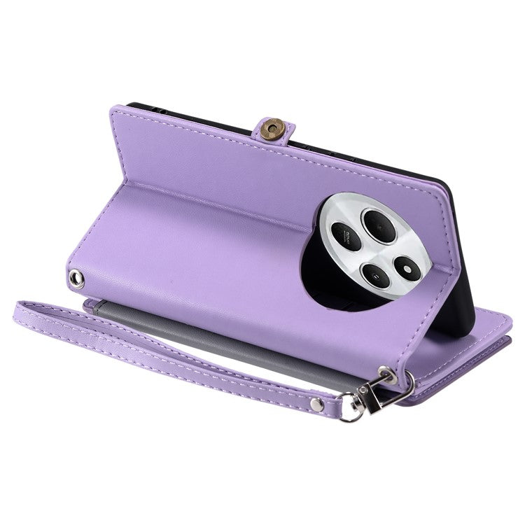 015 Style For Xiaomi Poco C75 4G / Redmi 14R 5G / 14C 4G Case TPU+PU Leather Wallet Phone Cover with Straps - Purple