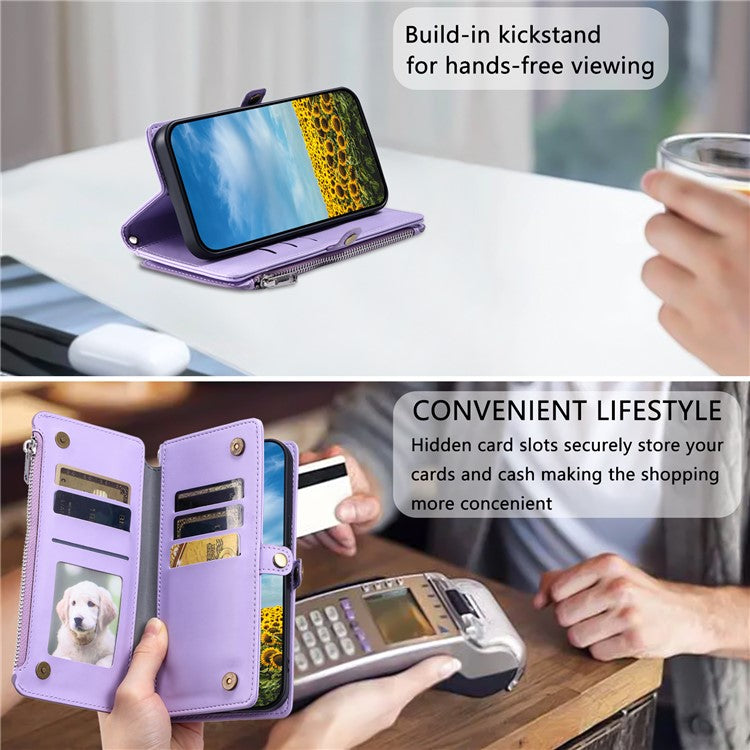 015 Style For Xiaomi Poco C75 4G / Redmi 14R 5G / 14C 4G Case TPU+PU Leather Wallet Phone Cover with Straps - Purple