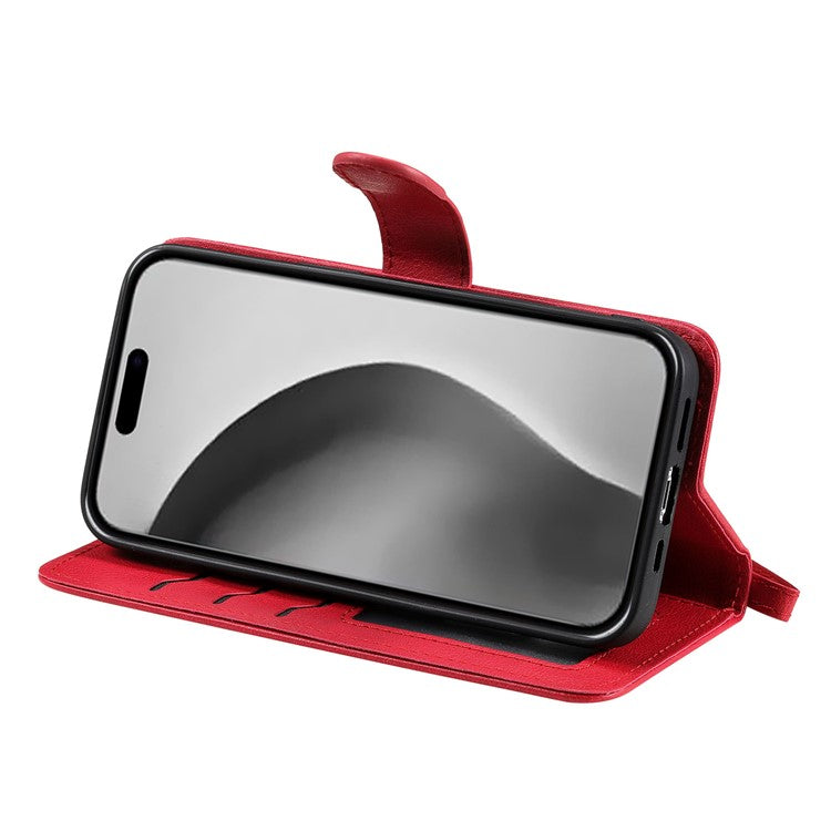 KT Leather Series-3 For iPhone 16 Pro Max Case PU Leather 2 in 1 Wallet Phone Cover Magnetic Detachable - Red