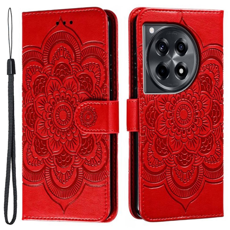 For OnePlus Ace 3 5G Case PU Leather Mandala Imprinted Design Wallet Phone Cover - Red