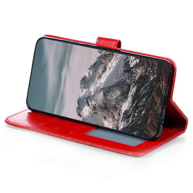 For OnePlus Ace 3 5G Case PU Leather Mandala Imprinted Design Wallet Phone Cover - Red