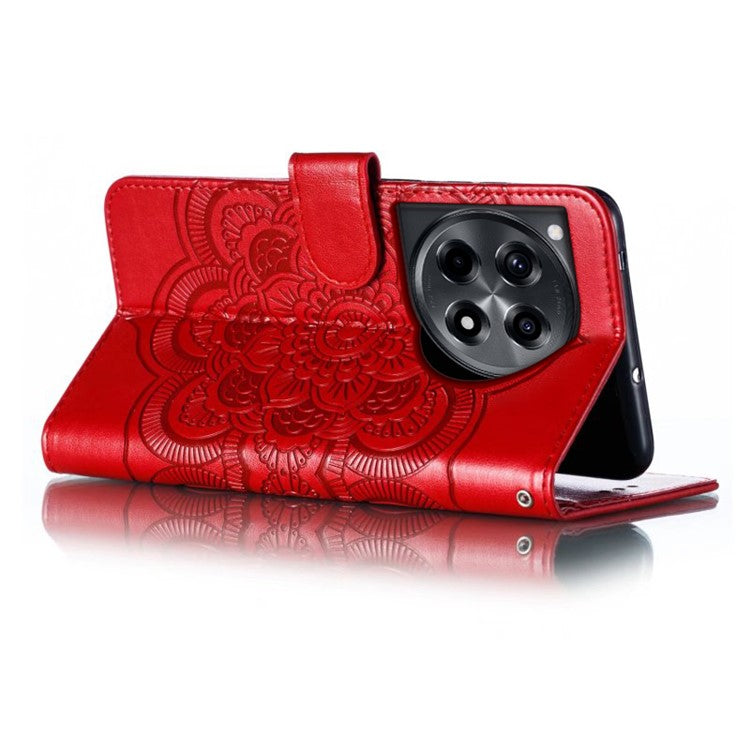 For OnePlus Ace 3 5G Case PU Leather Mandala Imprinted Design Wallet Phone Cover - Red