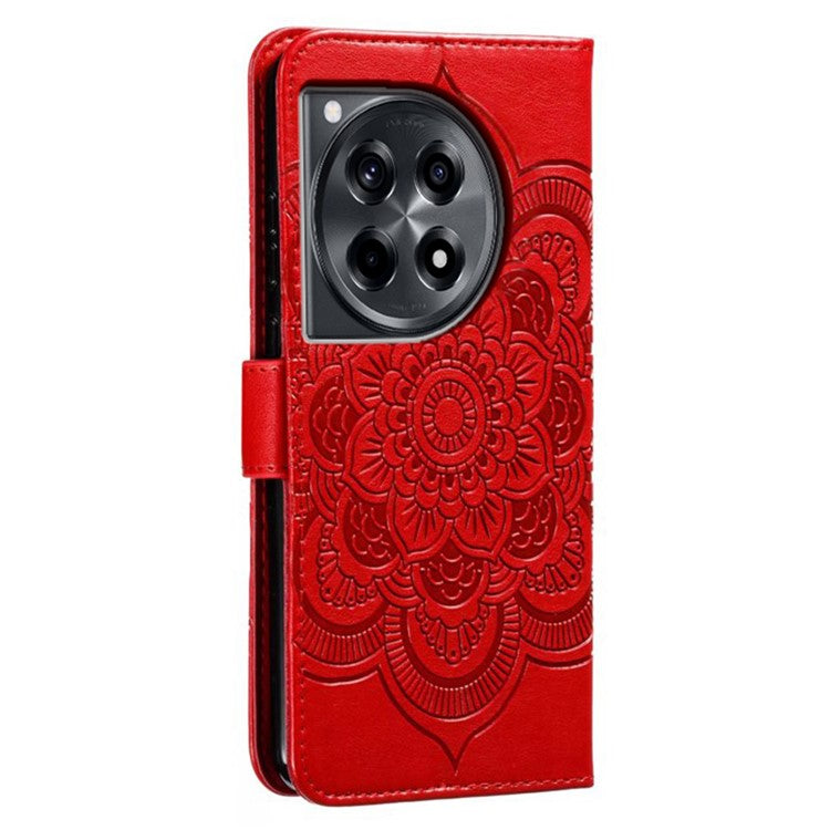 For OnePlus Ace 3 5G Case PU Leather Mandala Imprinted Design Wallet Phone Cover - Red
