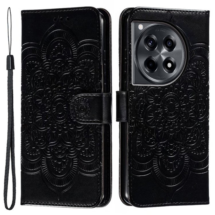 For OnePlus Ace 3 5G Case PU Leather Mandala Imprinted Design Wallet Phone Cover - Black