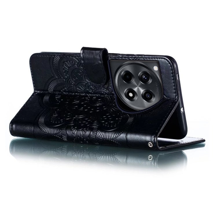 For OnePlus Ace 3 5G Case PU Leather Mandala Imprinted Design Wallet Phone Cover - Black
