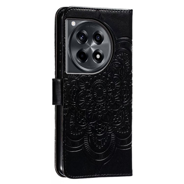 For OnePlus Ace 3 5G Case PU Leather Mandala Imprinted Design Wallet Phone Cover - Black