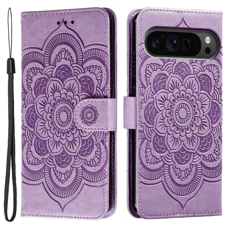 For Google Pixel 9 Pro XL Case PU Leather Mandala Imprinted Design Wallet Phone Cover - Purple