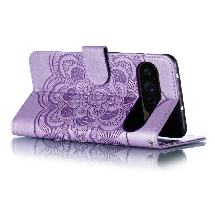 For Google Pixel 9 Pro XL Case PU Leather Mandala Imprinted Design Wallet Phone Cover - Purple