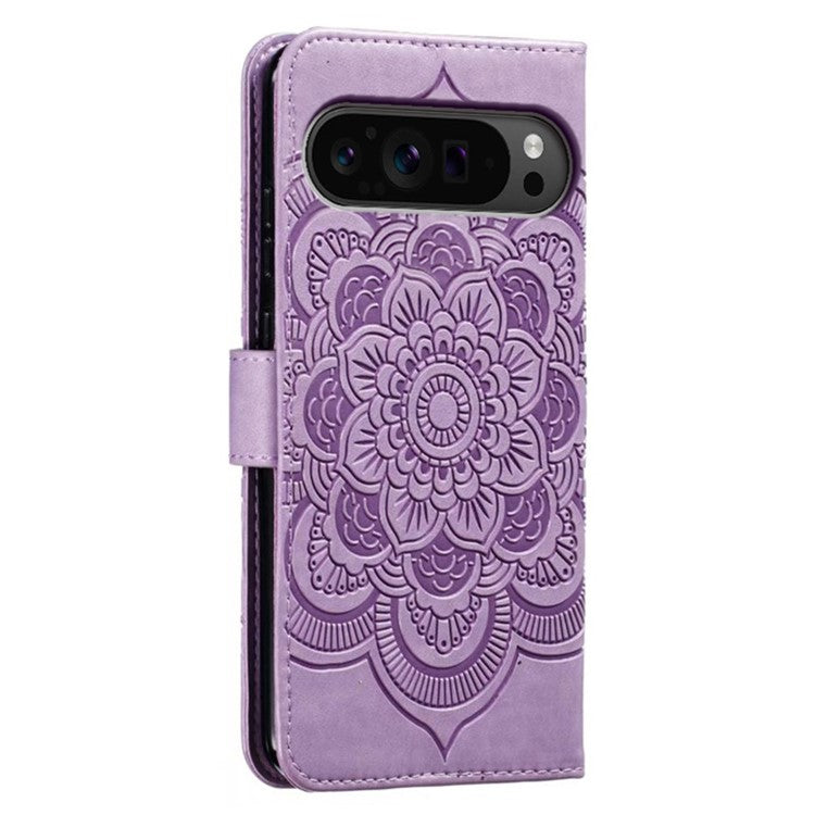 For Google Pixel 9 Pro XL Case PU Leather Mandala Imprinted Design Wallet Phone Cover - Purple
