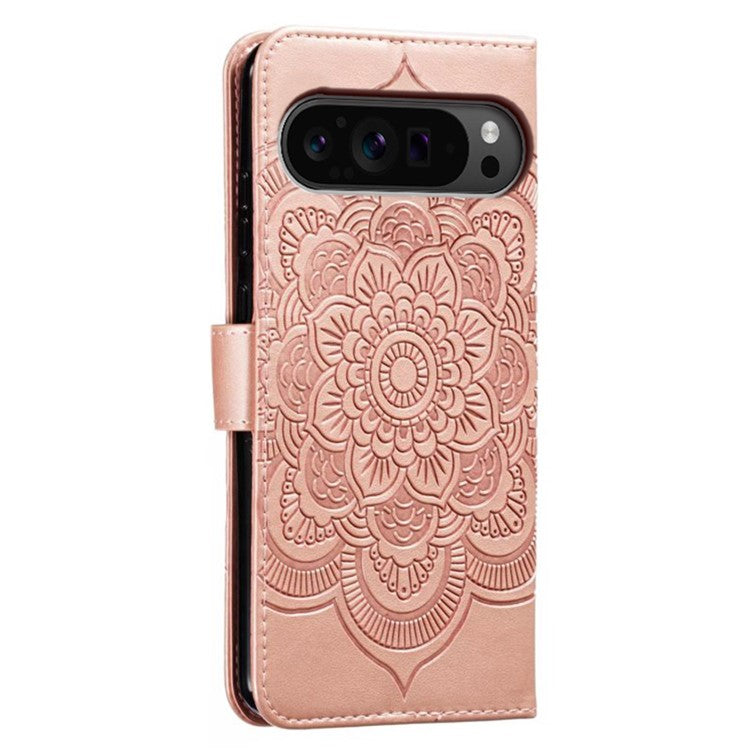 For Google Pixel 9 Pro XL Case PU Leather Mandala Imprinted Design Wallet Phone Cover - Rose Gold