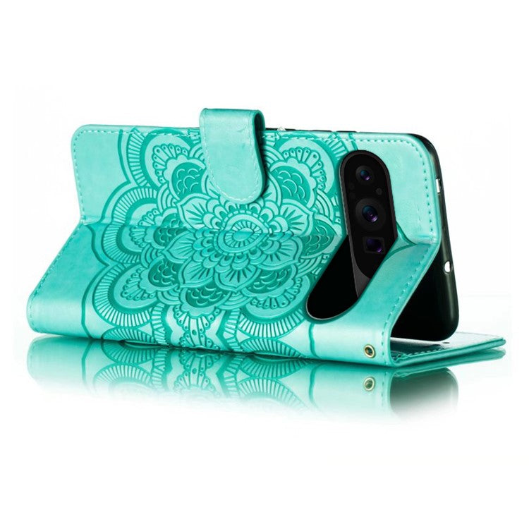 For Google Pixel 9 Pro XL Case PU Leather Mandala Imprinted Design Wallet Phone Cover - Green