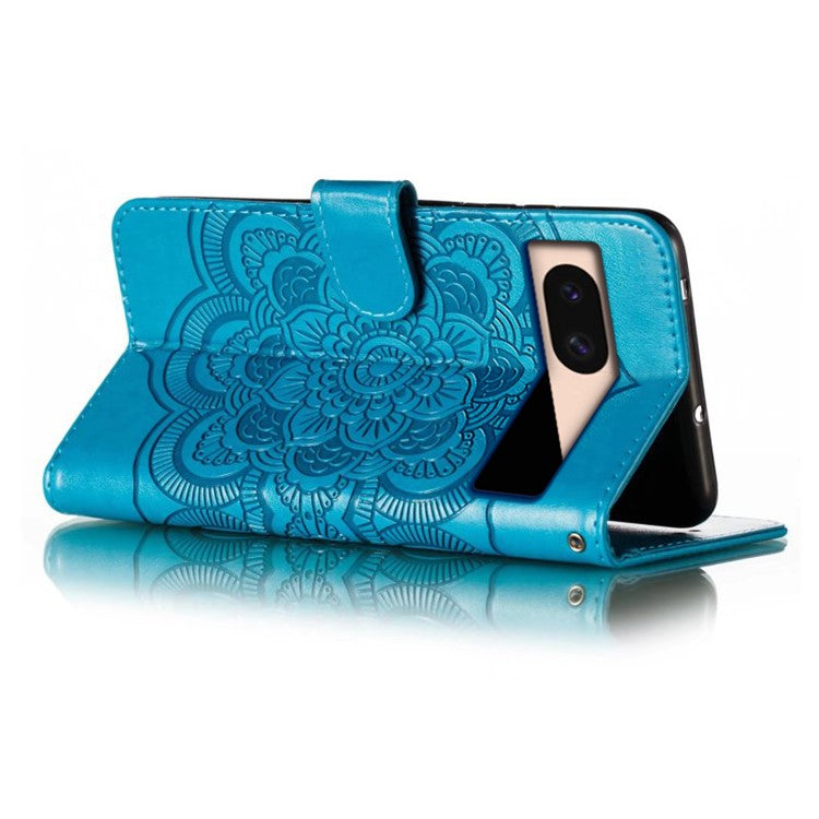 For Google Pixel 8a Case PU Leather Mandala Imprinted Design Wallet Phone Cover - Blue