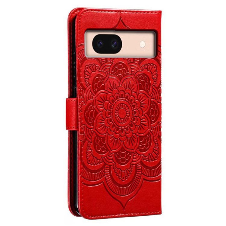 For Google Pixel 8a Case PU Leather Mandala Imprinted Design Wallet Phone Cover - Red