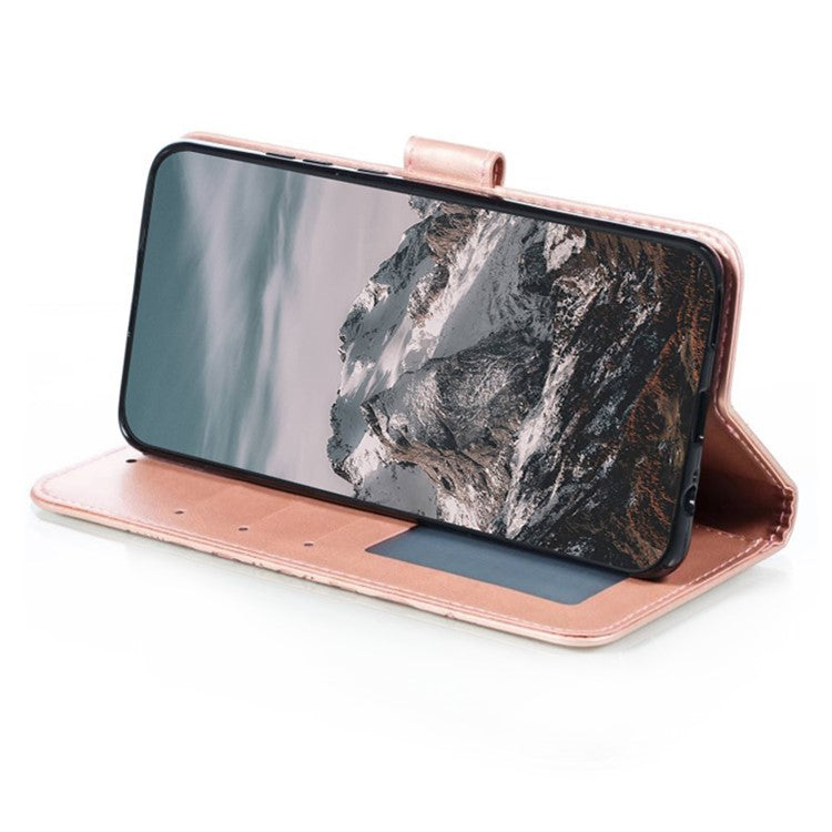 For Google Pixel 8a Case PU Leather Mandala Imprinted Design Wallet Phone Cover - Rose Gold