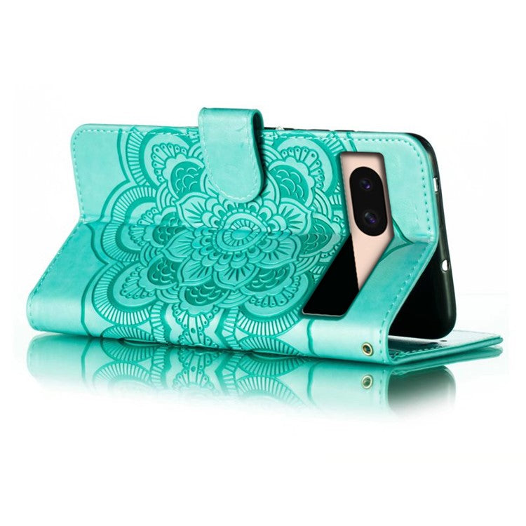 For Google Pixel 8a Case PU Leather Mandala Imprinted Design Wallet Phone Cover - Green
