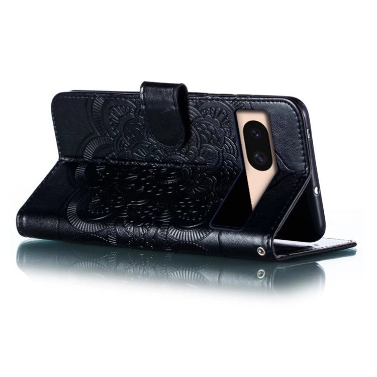 For Google Pixel 8a Case PU Leather Mandala Imprinted Design Wallet Phone Cover - Black