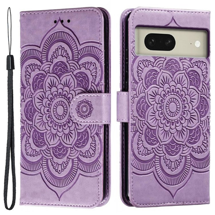For Google Pixel 8 Case PU Leather Mandala Imprinted Design Wallet Phone Cover - Purple