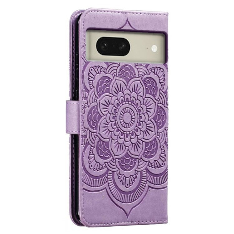 For Google Pixel 8 Case PU Leather Mandala Imprinted Design Wallet Phone Cover - Purple