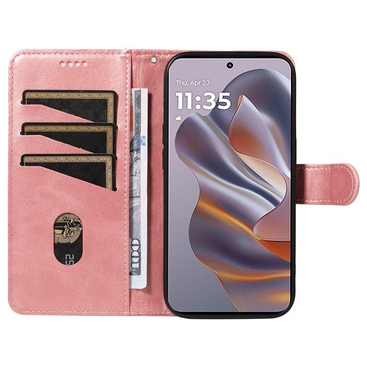 For Motorola Edge 50 Neo 5G / Moto S50 5G / Thinkphone 25 5G Case Flip Wallet T-Shape Lines Leather Phone Cover - Rose Gold