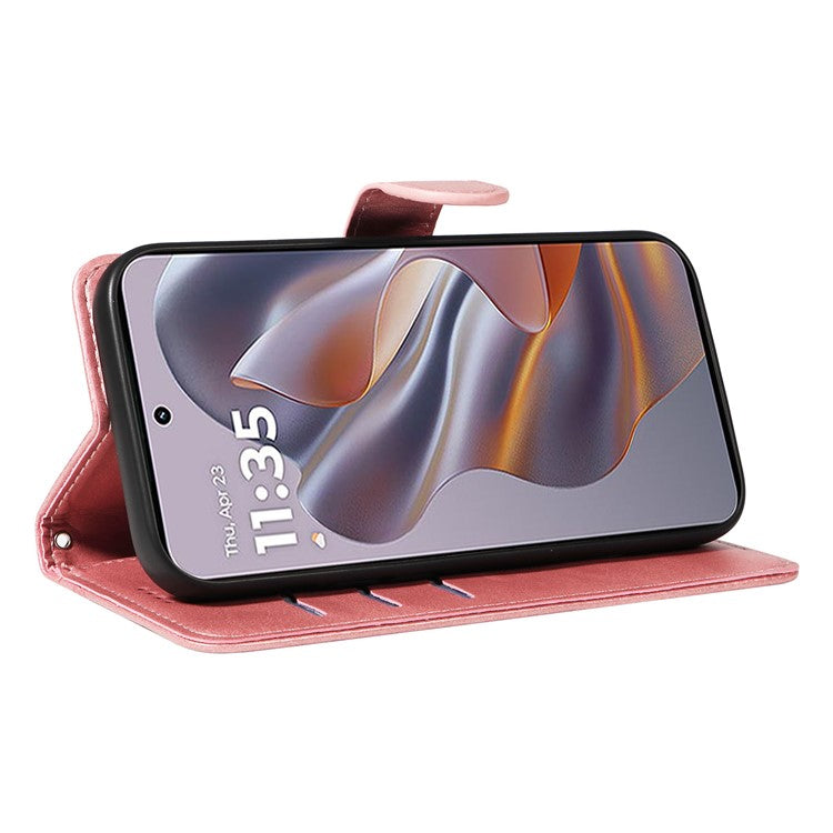 For Motorola Edge 50 Neo 5G / Moto S50 5G / Thinkphone 25 5G Case Flip Wallet T-Shape Lines Leather Phone Cover - Rose Gold