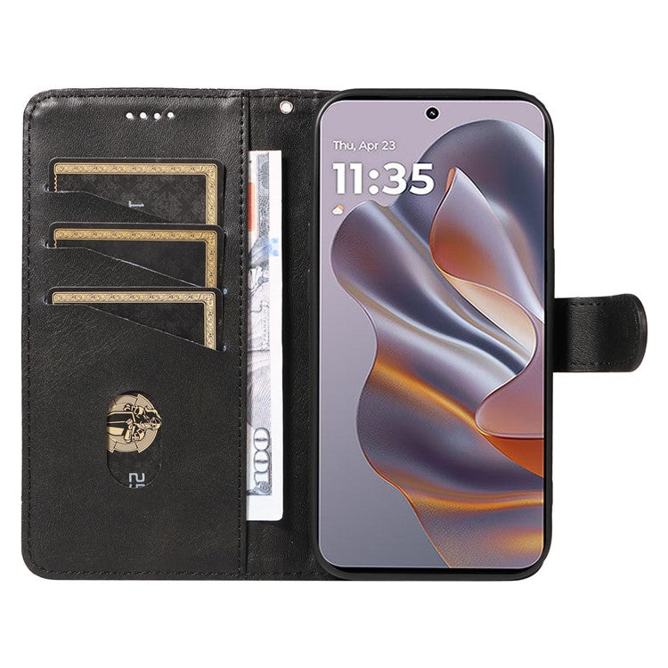 For Motorola Edge 50 Neo 5G / Moto S50 5G / Thinkphone 25 5G Case Flip Wallet T-Shape Lines Leather Phone Cover - Black