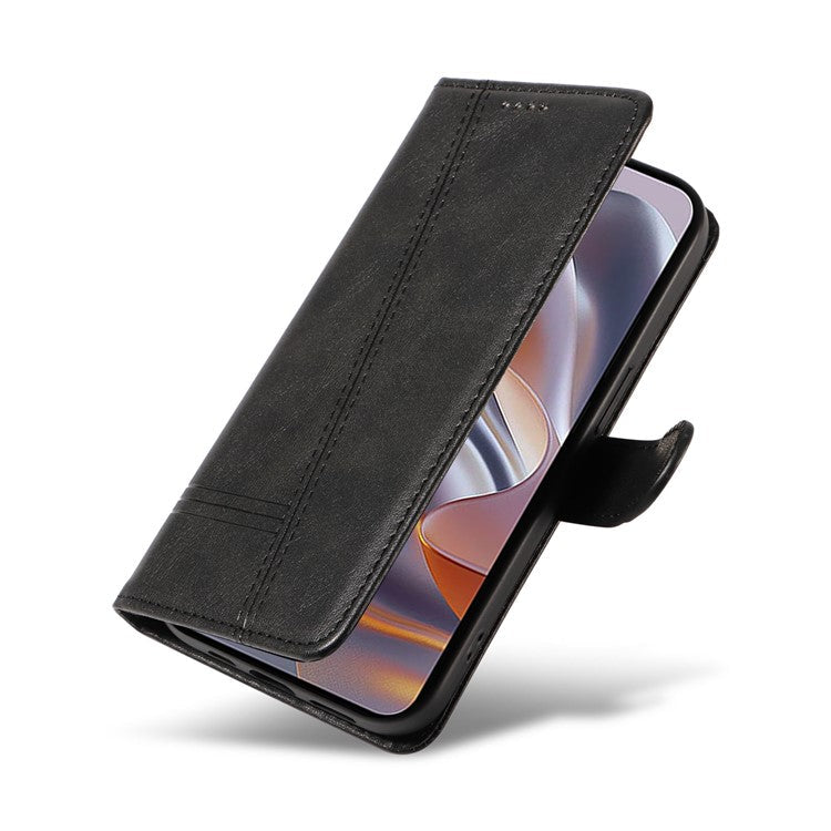 For Motorola Edge 50 Neo 5G / Moto S50 5G / Thinkphone 25 5G Case Flip Wallet T-Shape Lines Leather Phone Cover - Black