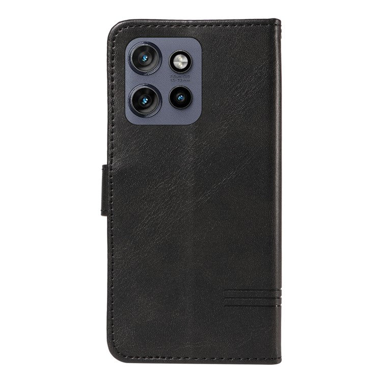 For Motorola Edge 50 Neo 5G / Moto S50 5G / Thinkphone 25 5G Case Flip Wallet T-Shape Lines Leather Phone Cover - Black