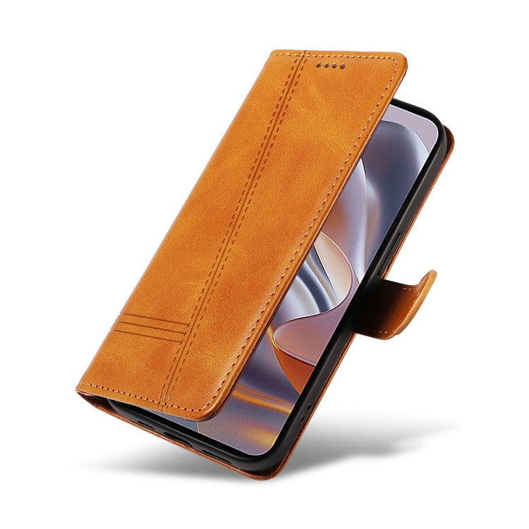 For Motorola Edge 50 Neo 5G / Moto S50 5G / Thinkphone 25 5G Case Flip Wallet T-Shape Lines Leather Phone Cover - Yellow