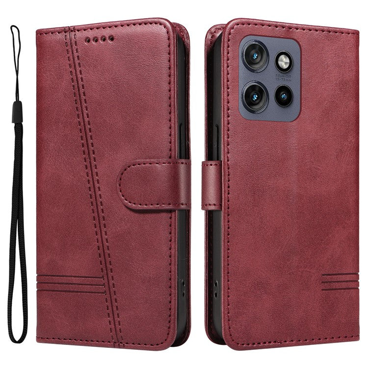 For Motorola Edge 50 Neo 5G / Moto S50 5G / Thinkphone 25 5G Case Flip Wallet T-Shape Lines Leather Phone Cover - Wine Red