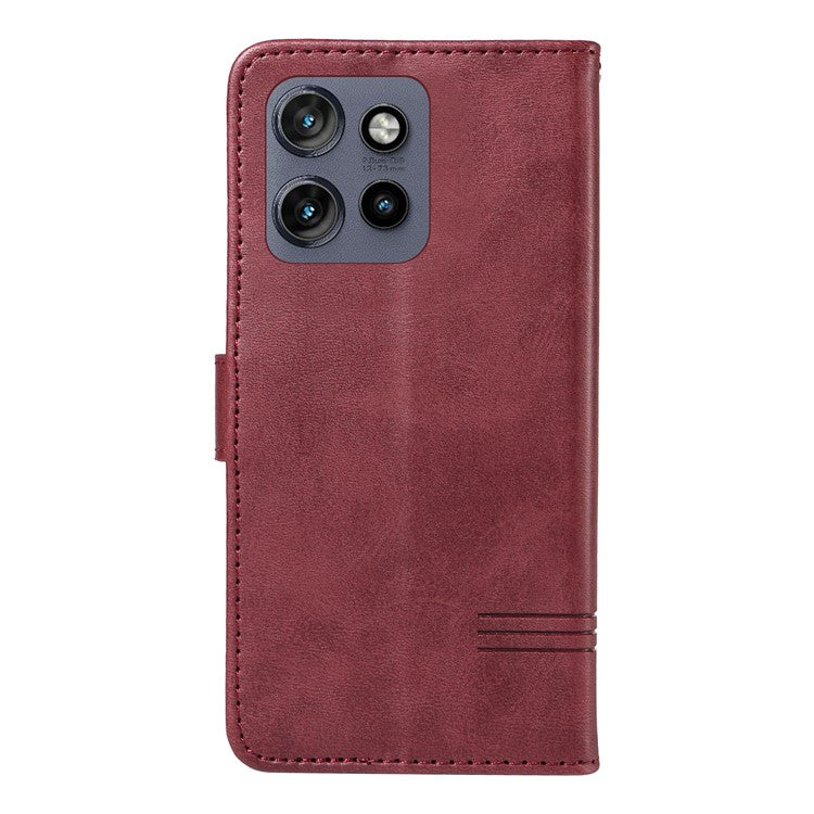 For Motorola Edge 50 Neo 5G / Moto S50 5G / Thinkphone 25 5G Case Flip Wallet T-Shape Lines Leather Phone Cover - Wine Red