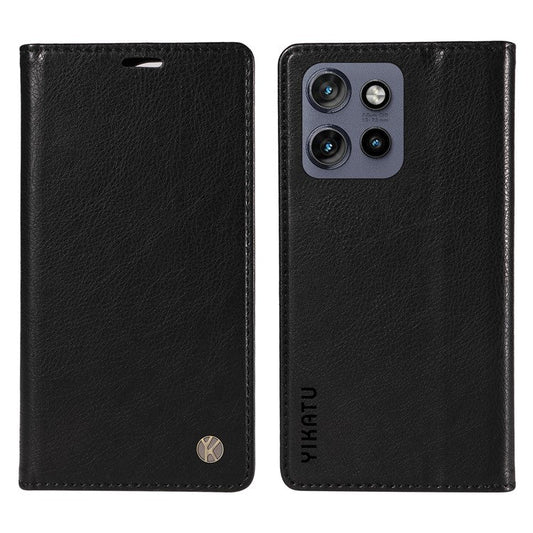 YIKATU YK-006 For Motorola Edge 50 Neo 5G / Moto S50 5G / Thinkphone 25 5G Case Wallet Litchi Grain Leather Phone Cover Magnetic Auto-Absorbed - Black