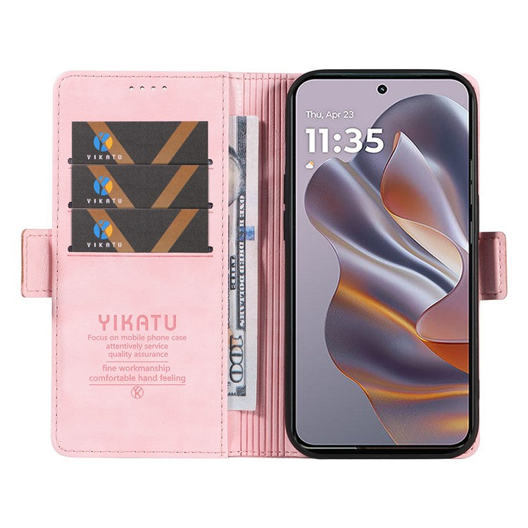 YIKATU YK-007 For Motorola Edge 50 Neo 5G / Moto S50 5G / Thinkphone 25 5G Case Side Buckle PU Leather Phone Cover Litchi Texture - Pink