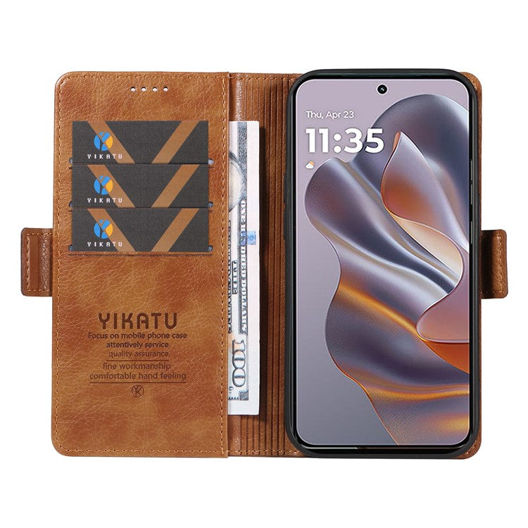 YIKATU YK-007 For Motorola Edge 50 Neo 5G / Moto S50 5G / Thinkphone 25 5G Case Side Buckle PU Leather Phone Cover Litchi Texture - Brown
