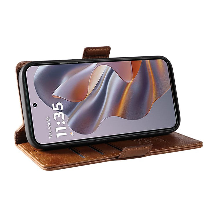 YIKATU YK-007 For Motorola Edge 50 Neo 5G / Moto S50 5G / Thinkphone 25 5G Case Side Buckle PU Leather Phone Cover Litchi Texture - Brown