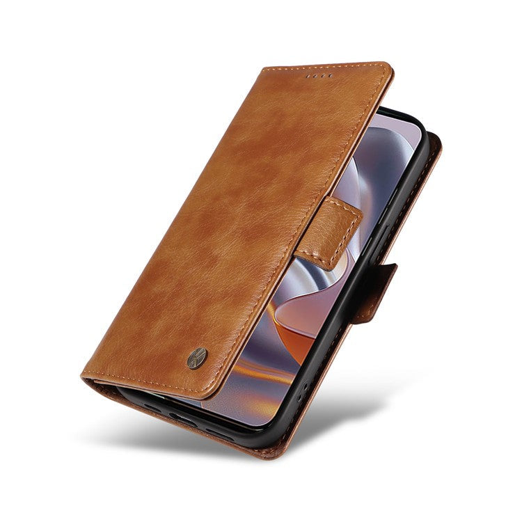 YIKATU YK-007 For Motorola Edge 50 Neo 5G / Moto S50 5G / Thinkphone 25 5G Case Side Buckle PU Leather Phone Cover Litchi Texture - Brown