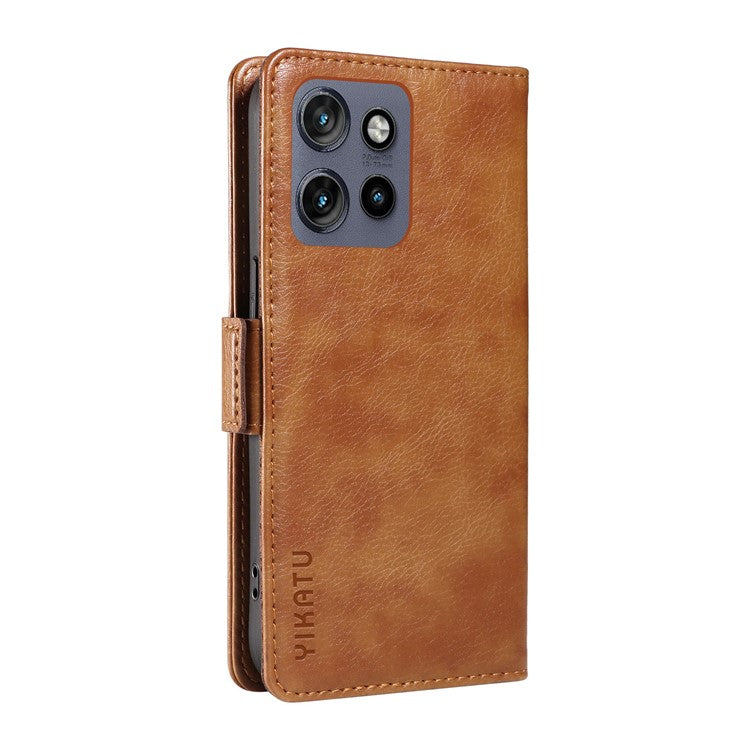 YIKATU YK-007 For Motorola Edge 50 Neo 5G / Moto S50 5G / Thinkphone 25 5G Case Side Buckle PU Leather Phone Cover Litchi Texture - Brown