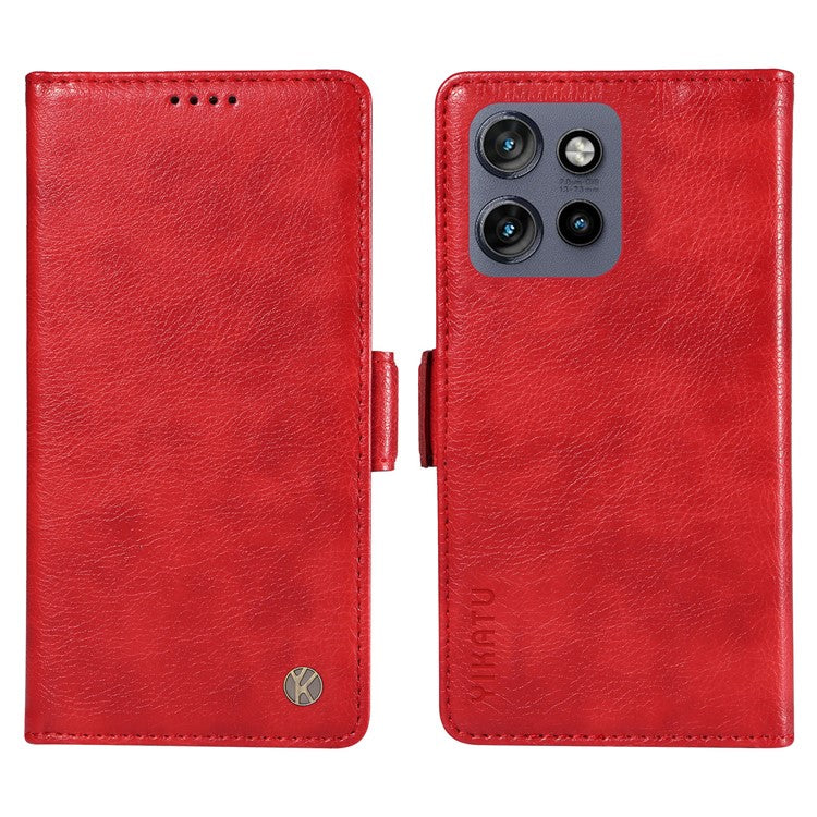 YIKATU YK-007 For Motorola Edge 50 Neo 5G / Moto S50 5G / Thinkphone 25 5G Case Side Buckle PU Leather Phone Cover Litchi Texture - Red