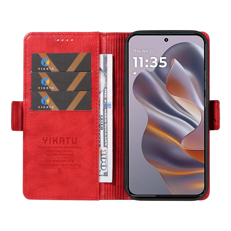 YIKATU YK-007 For Motorola Edge 50 Neo 5G / Moto S50 5G / Thinkphone 25 5G Case Side Buckle PU Leather Phone Cover Litchi Texture - Red