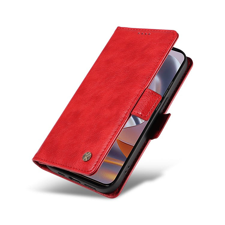 YIKATU YK-007 For Motorola Edge 50 Neo 5G / Moto S50 5G / Thinkphone 25 5G Case Side Buckle PU Leather Phone Cover Litchi Texture - Red