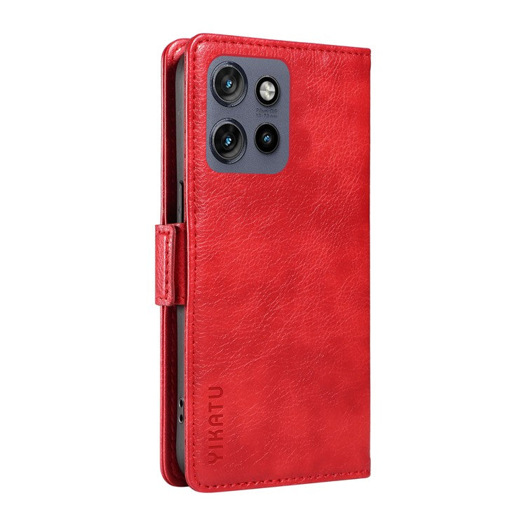 YIKATU YK-007 For Motorola Edge 50 Neo 5G / Moto S50 5G / Thinkphone 25 5G Case Side Buckle PU Leather Phone Cover Litchi Texture - Red