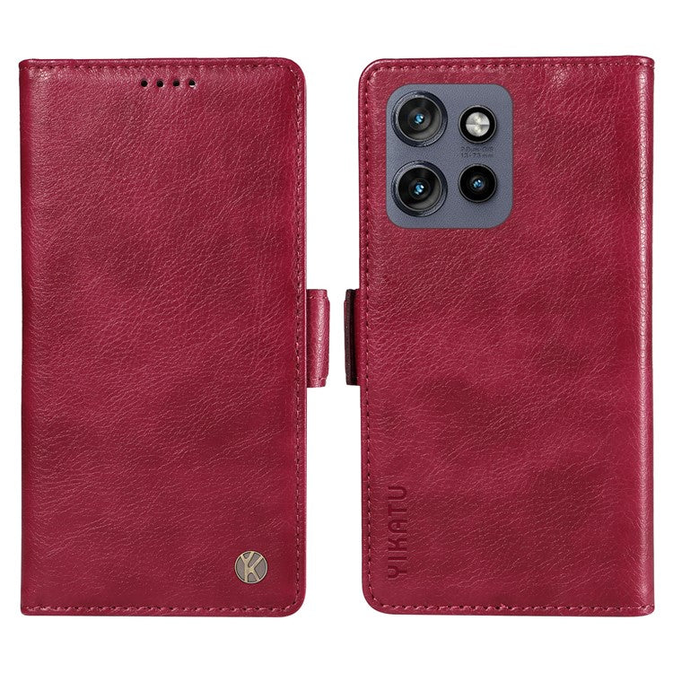YIKATU YK-007 For Motorola Edge 50 Neo 5G / Moto S50 5G / Thinkphone 25 5G Case Side Buckle PU Leather Phone Cover Litchi Texture - Wine Red