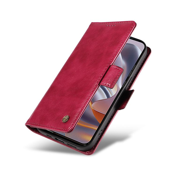 YIKATU YK-007 For Motorola Edge 50 Neo 5G / Moto S50 5G / Thinkphone 25 5G Case Side Buckle PU Leather Phone Cover Litchi Texture - Wine Red