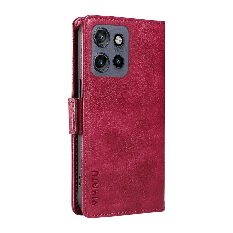 YIKATU YK-007 For Motorola Edge 50 Neo 5G / Moto S50 5G / Thinkphone 25 5G Case Side Buckle PU Leather Phone Cover Litchi Texture - Wine Red
